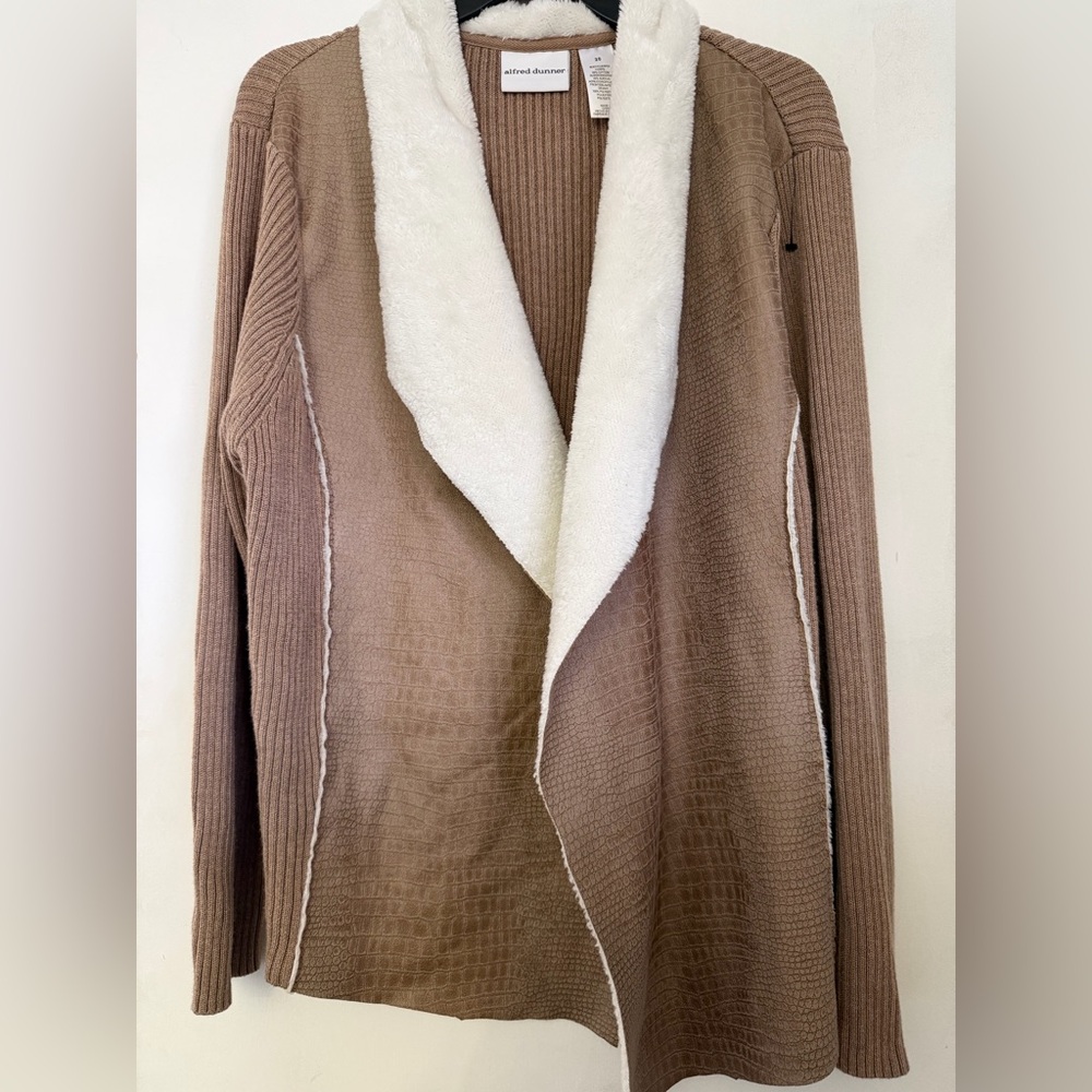 Alfred Dunner Cream and Brown Cardigan